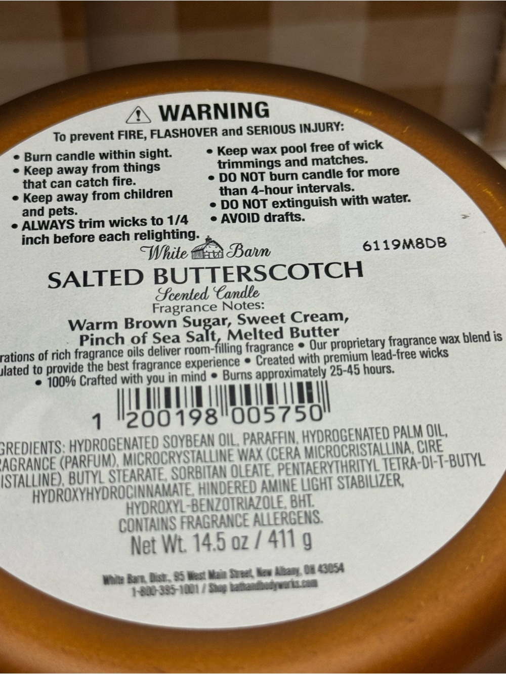 NEW B&BW White Barn Salted Butterscotch 3 wick candle - Picture 3 of 3